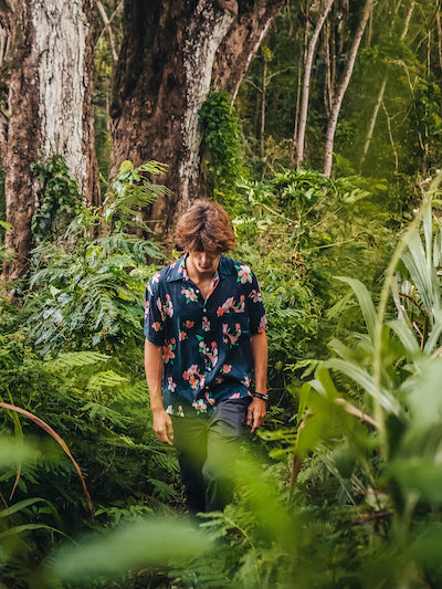 Aloha Men Shirt- Plumeria in Vintage black