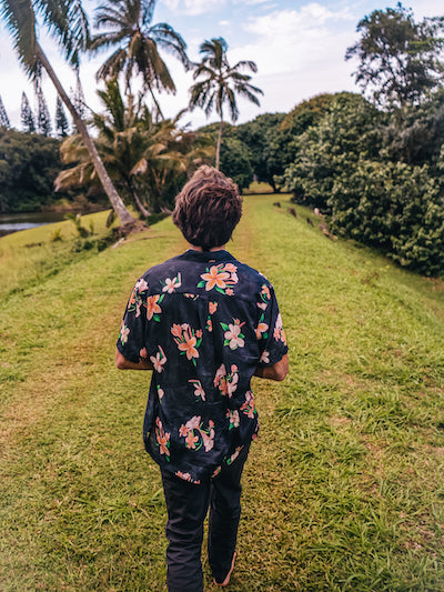 Aloha Men Shirt- Plumeria in Vintage black