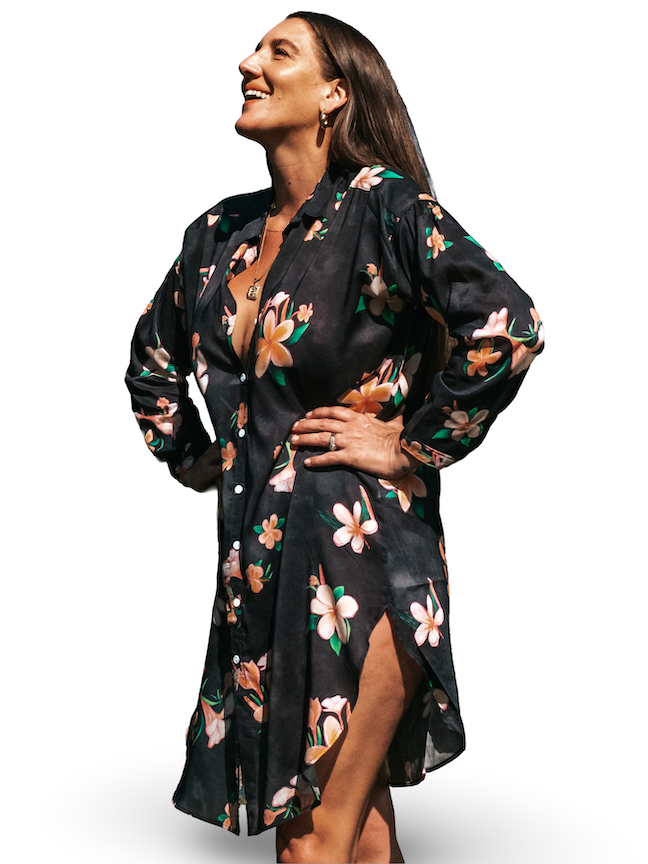 Aloha Shirt Dress - Plumeria Vintage Black