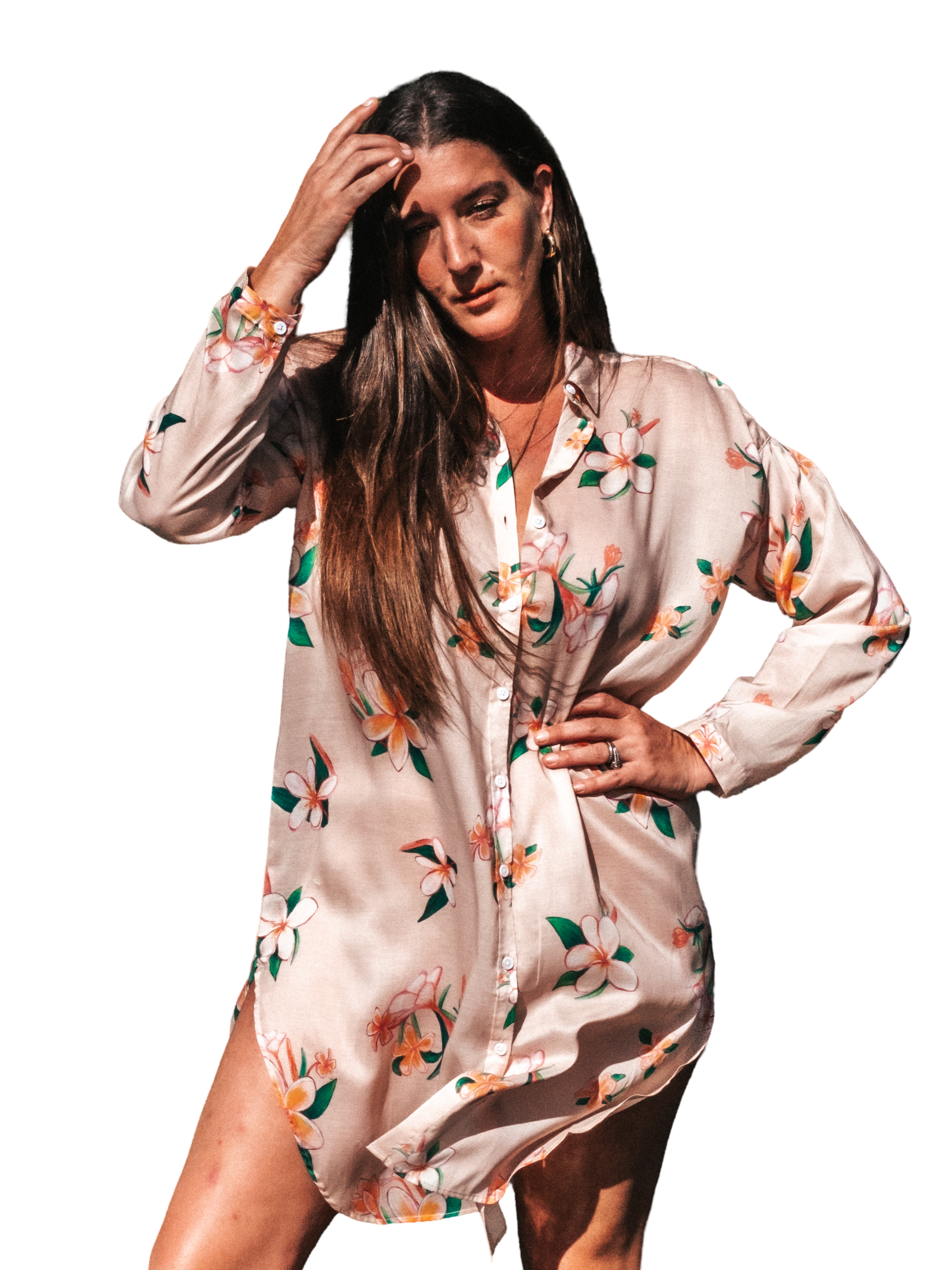 Aloha Shirt Dress - Plumeria Vintage Tan