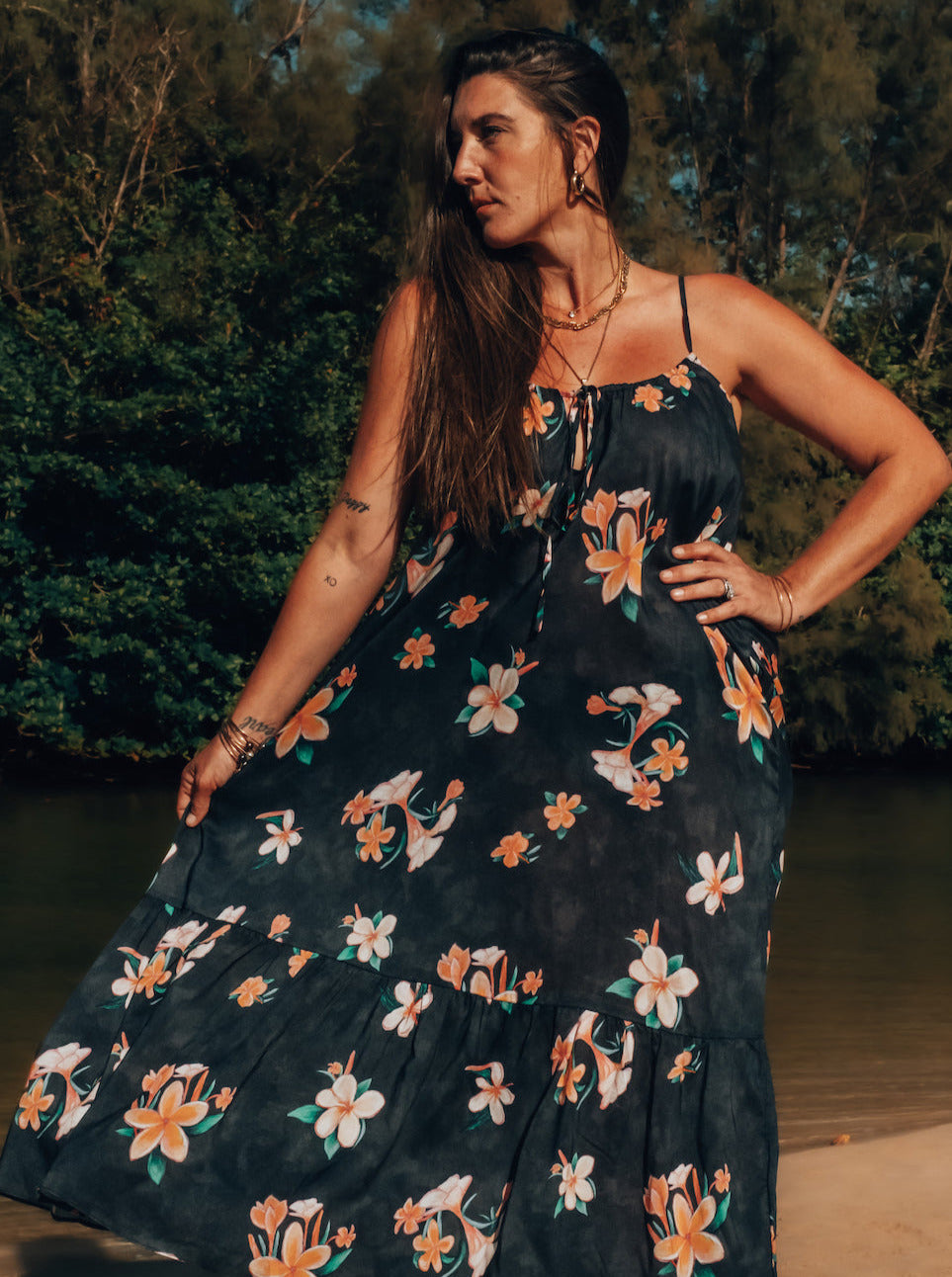 Aloha Boho Dress - Plumeria Vintage Black