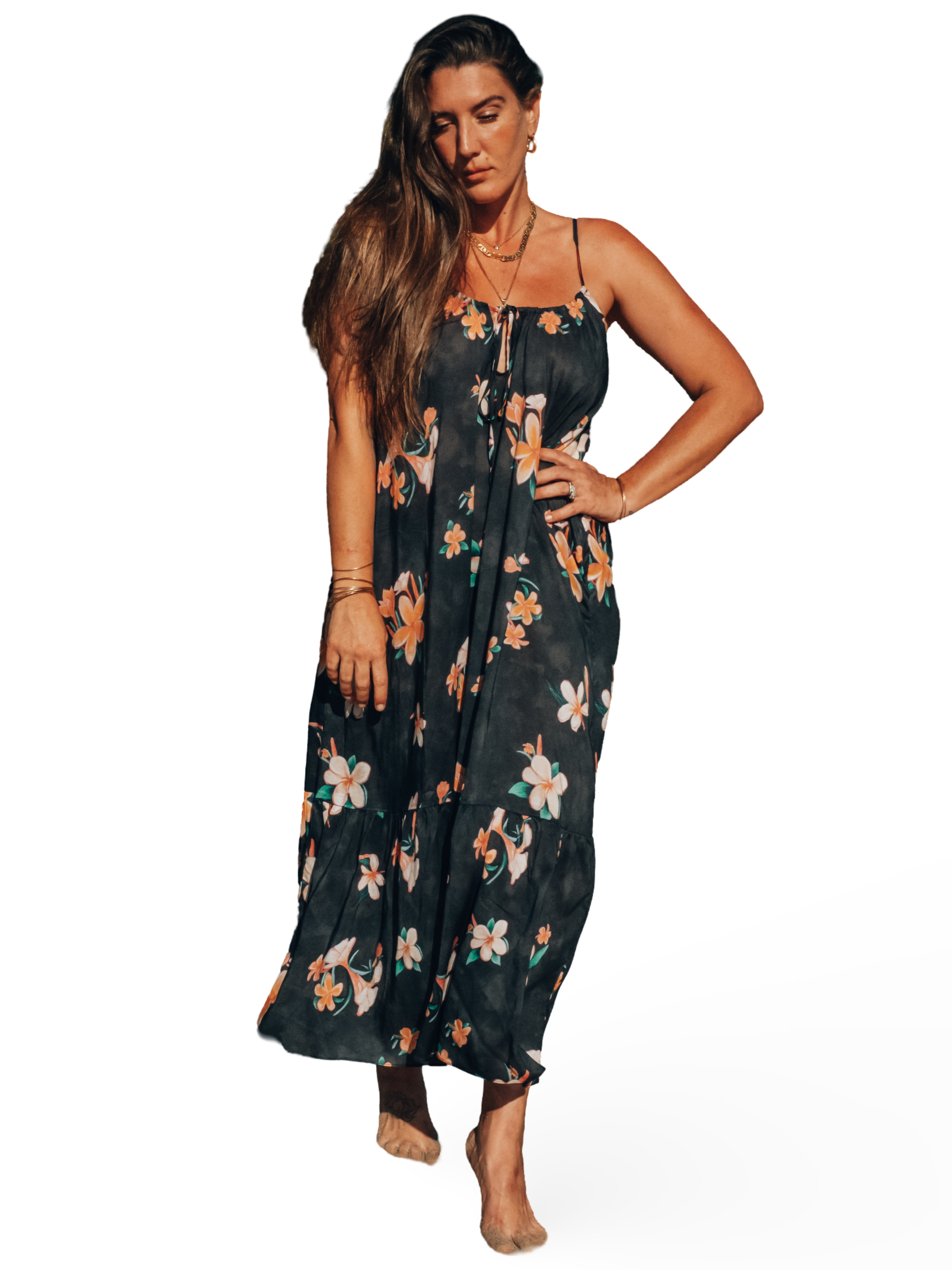 Aloha Boho Dress - Plumeria Vintage Black