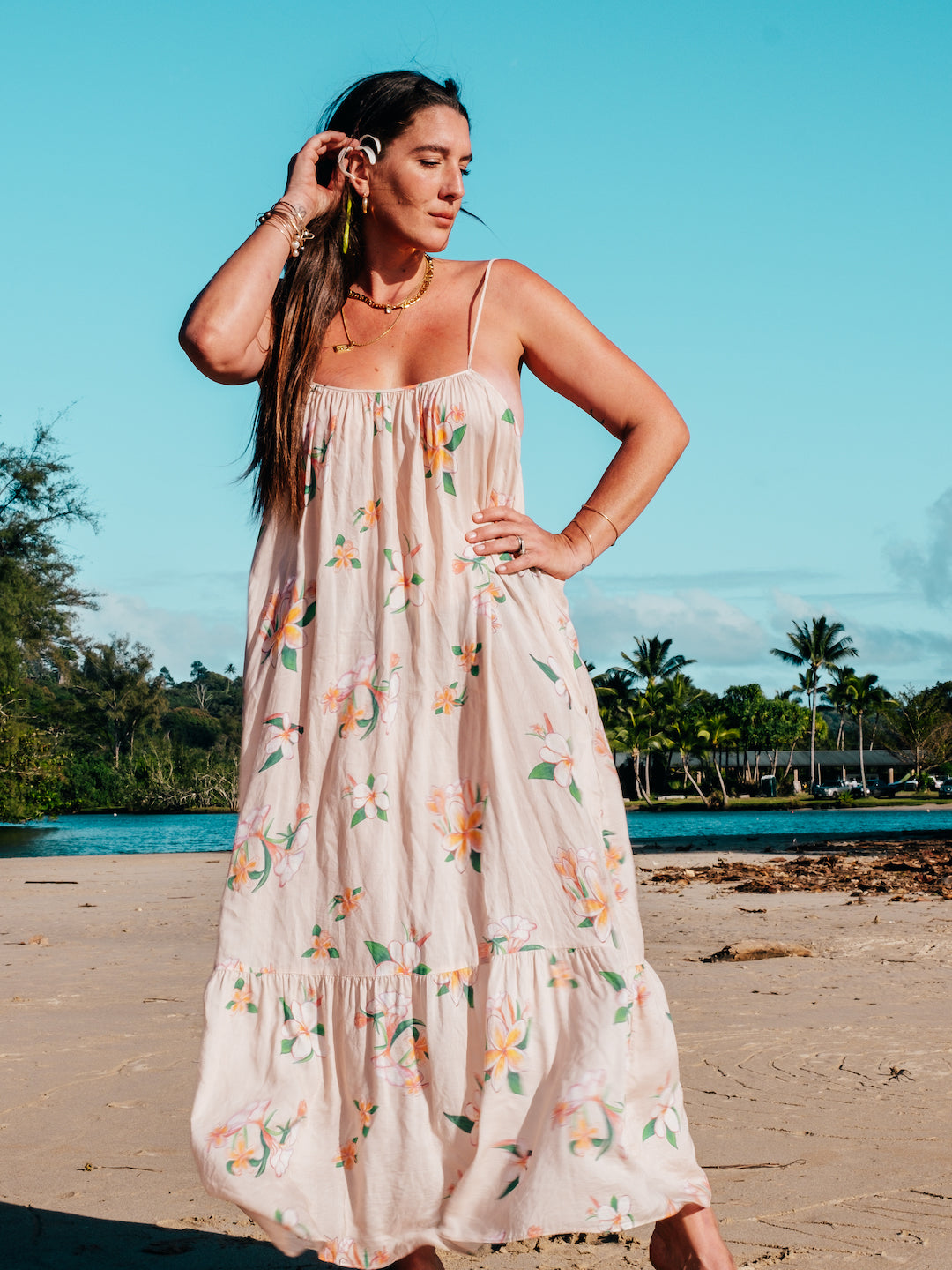 Aloha Boho Dress - Plumeria Vintage Tan