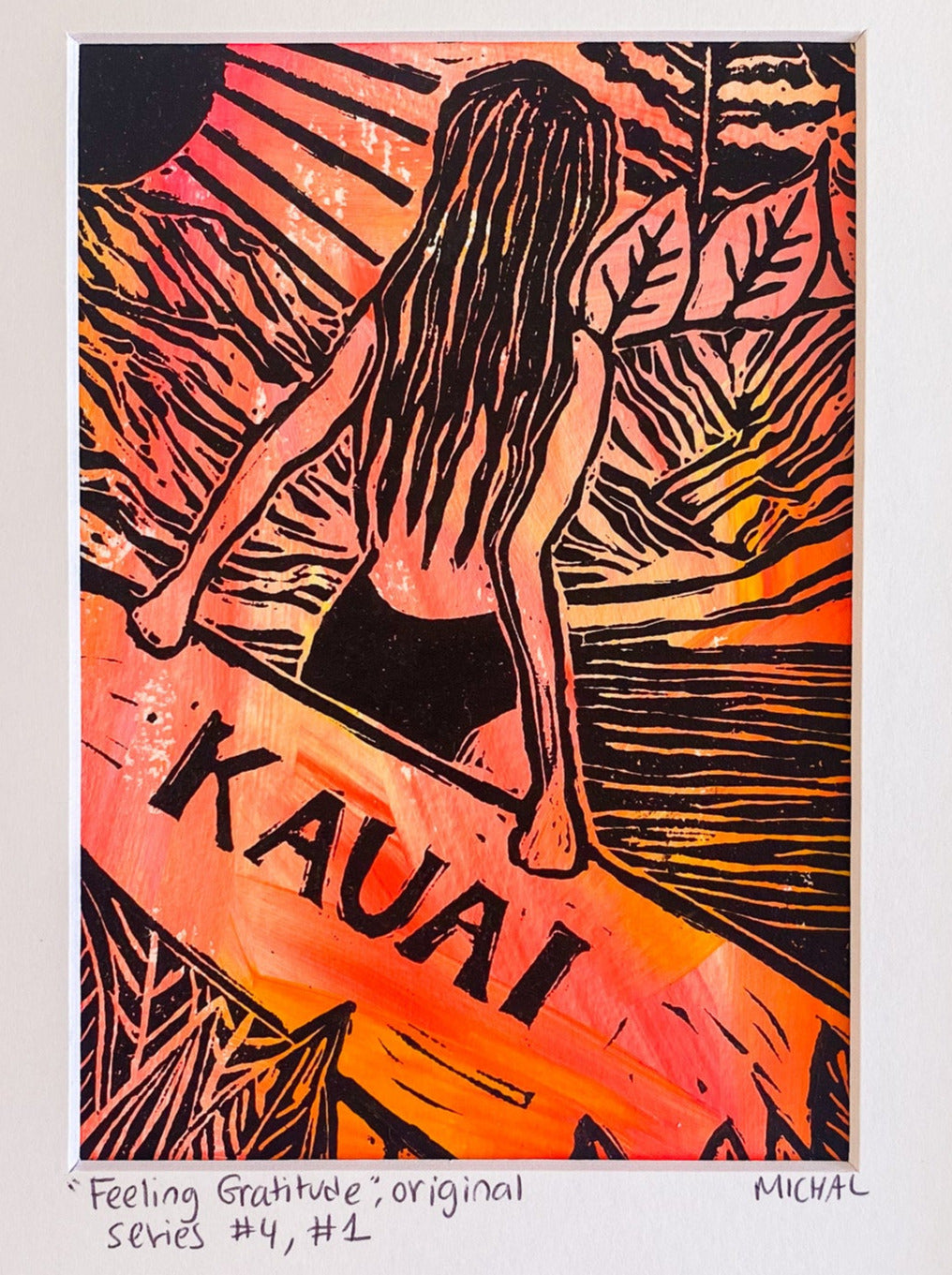 NEW 2023 - "Feeling Gratitude"  - Original Hawaii Lino Cut