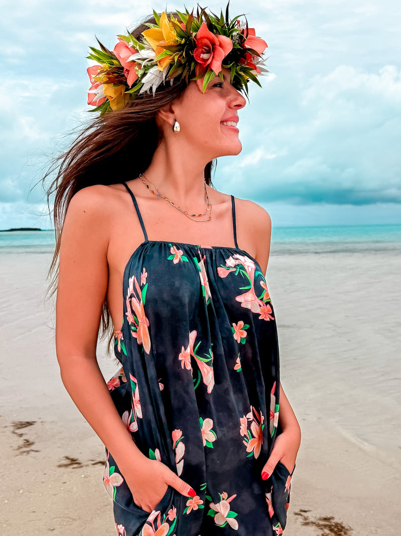 Aloha Boho Dress - Plumeria Vintage Black