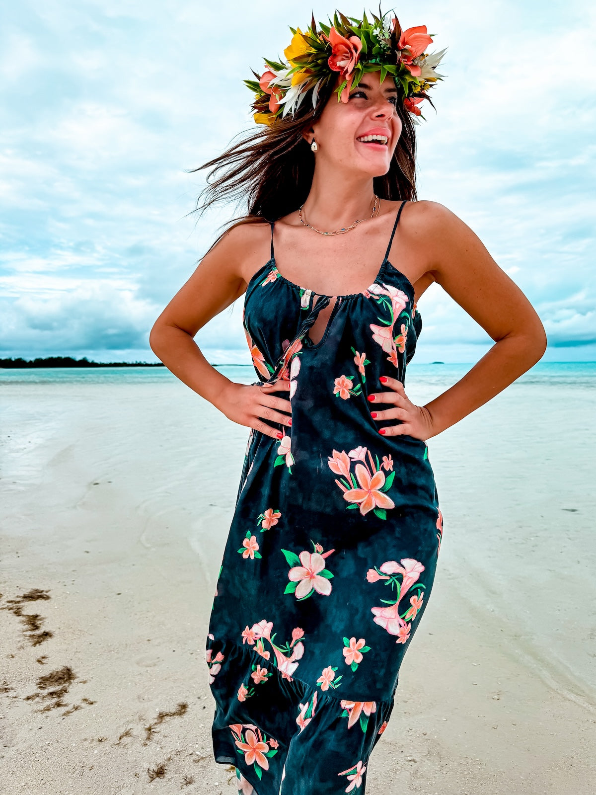 Aloha Boho Dress - Plumeria Vintage Black