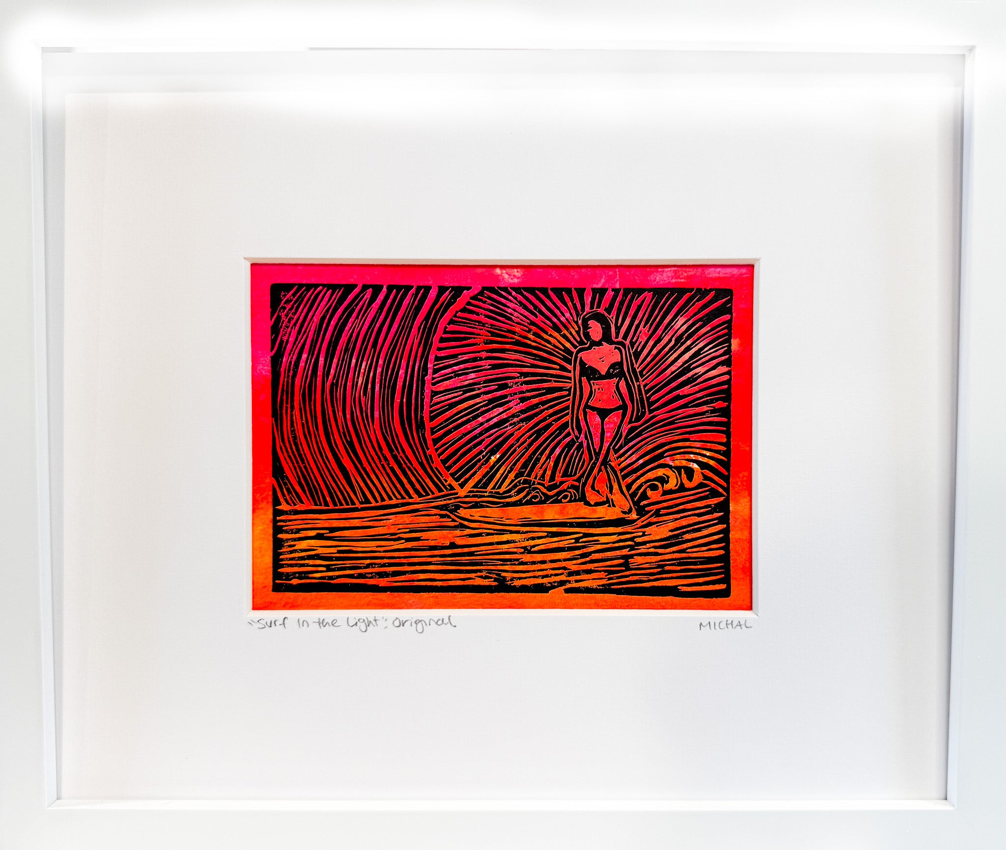 New SURF IN THE LIGHT - ORIGINAL lino cut