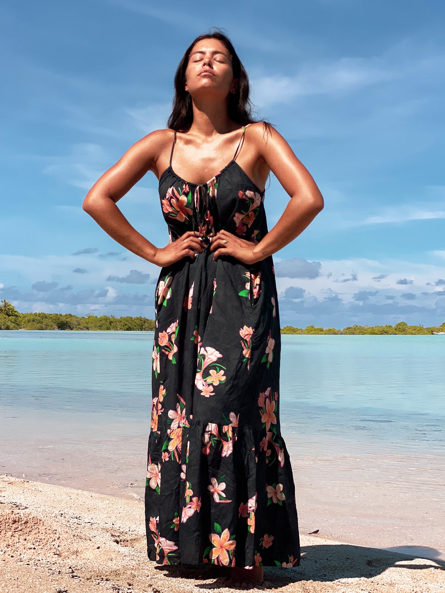 Aloha Boho Dress - Plumeria Vintage Black