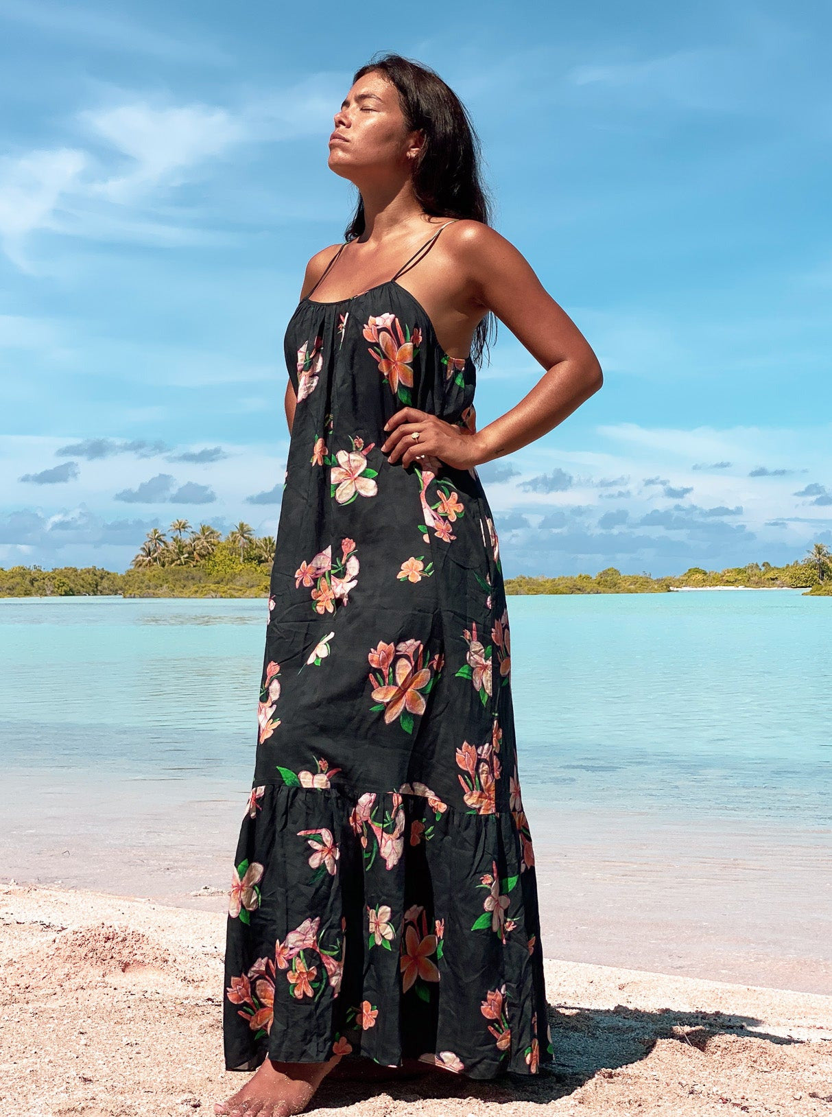 Aloha Boho Dress - Plumeria Vintage Black