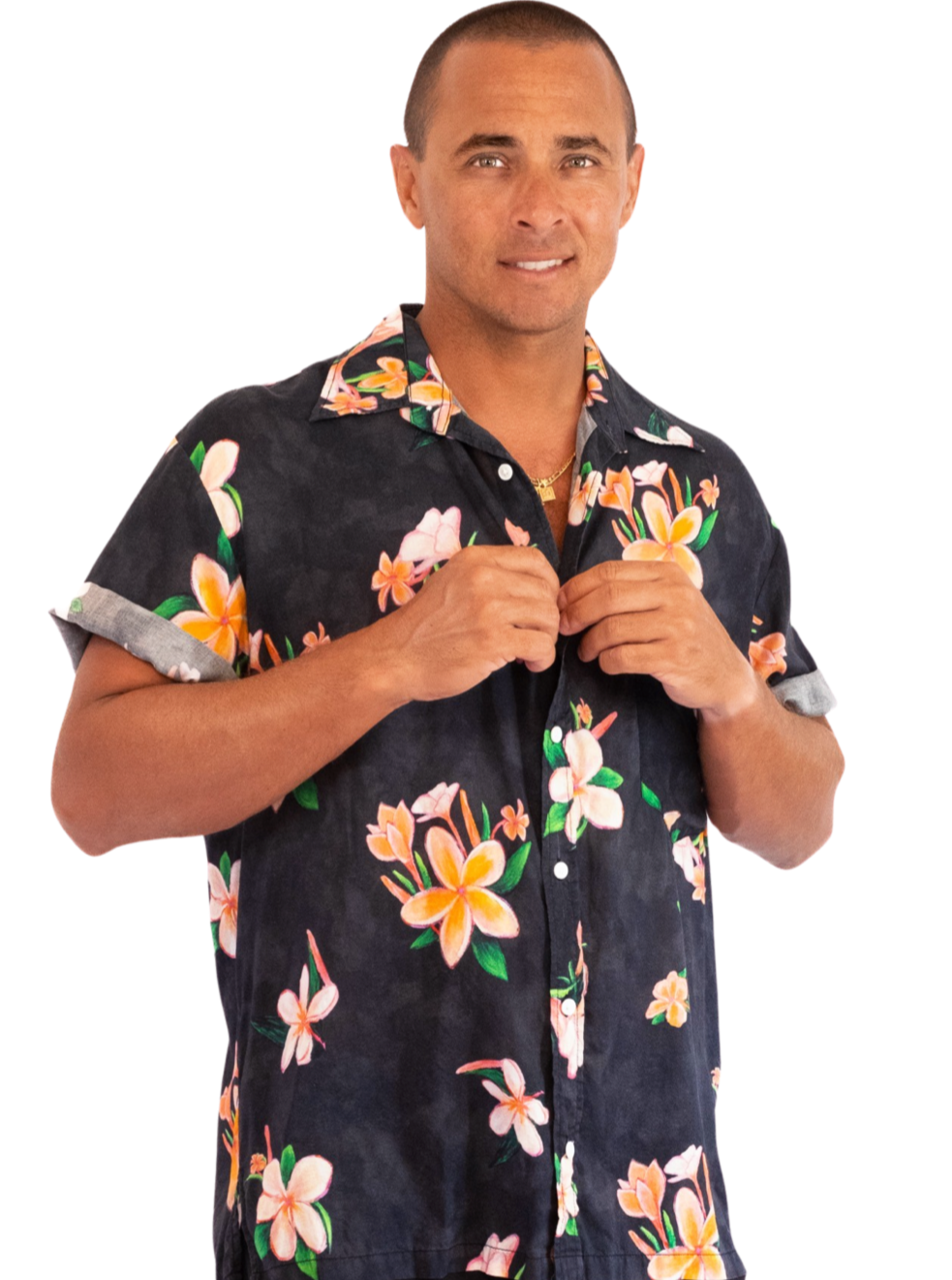 Aloha Men Shirt- Plumeria in Vintage black