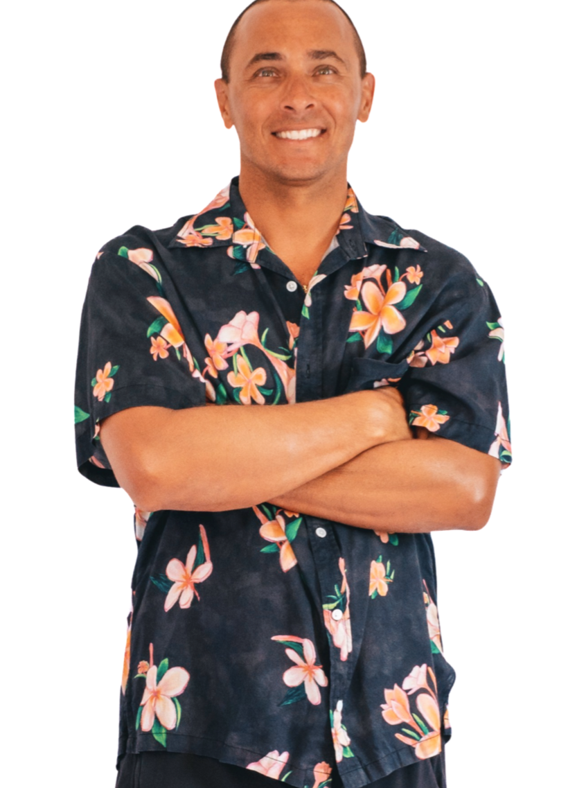 Aloha Men Shirt- Plumeria in Vintage black