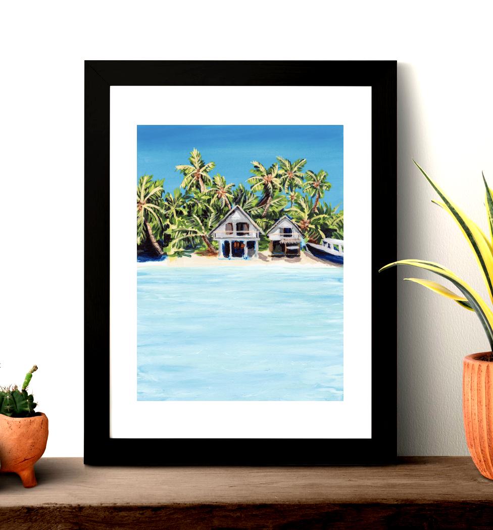 NEW Tetamanu Village - Matted Print - Tropical Wall Decor