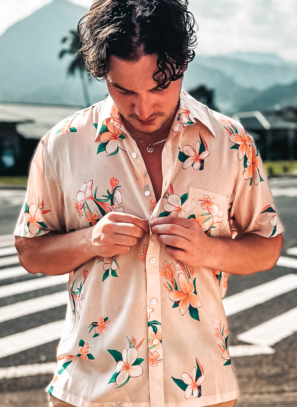 NEW -  Aloha Men Shirt- Plumeria in SAND color