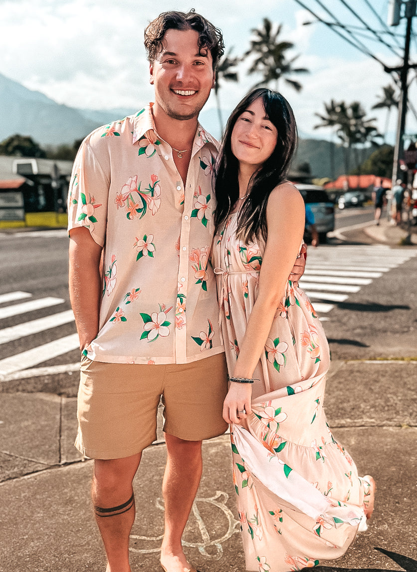 NEW -  Aloha Men Shirt- Plumeria in SAND color