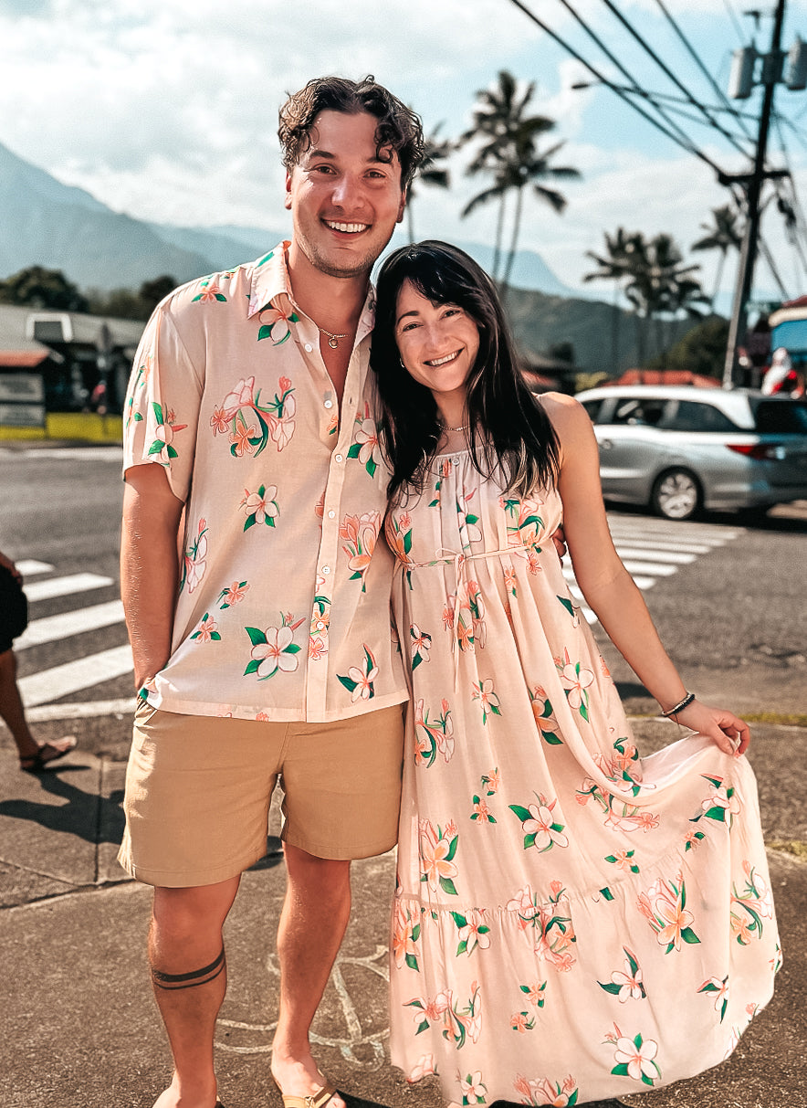 NEW -  Aloha Men Shirt- Plumeria in SAND color