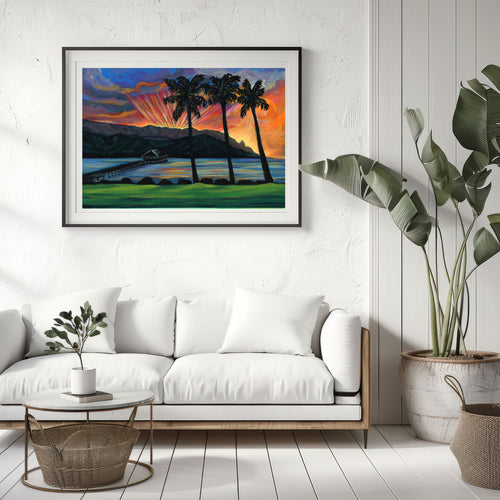 NEW -  HANALEI PIER SUNSET -  20x28  Large Museum Quality Print