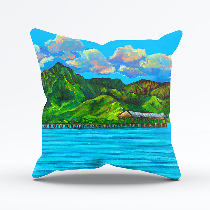 Hanalei pier Pillow cover 20"x20" - MICHAL ART STUDIO HAWAII - pillow