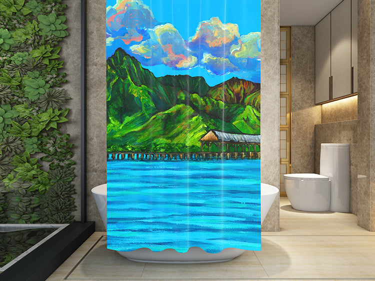 Hanalei Pier Shower Curatin - MICHAL ART STUDIO HAWAII - shower curtain