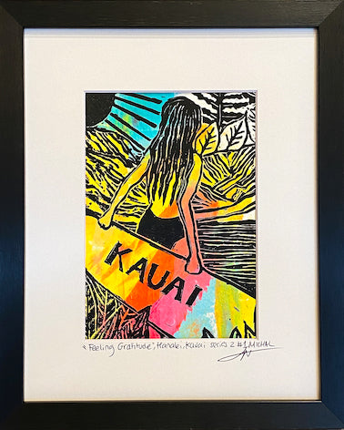 SOLD "Feeling Gratitude" Series 2 #1 - Original Hawaii Lino Cut - MICHAL ART STUDIO HAWAII -