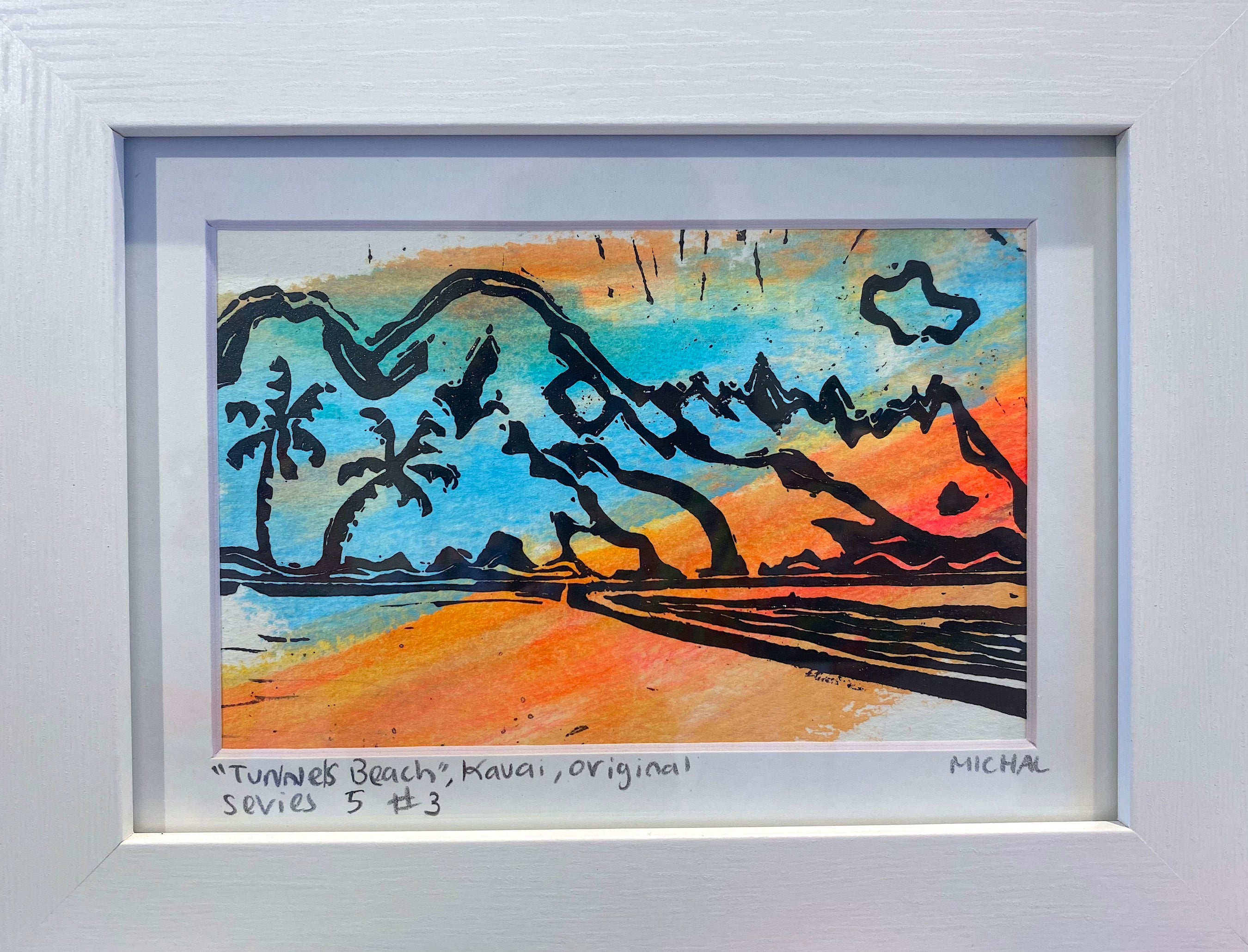 NEW SERIES 5 -Tunnels Beach - Lino Cut - MICHAL ART STUDIO HAWAII - # 3 originals