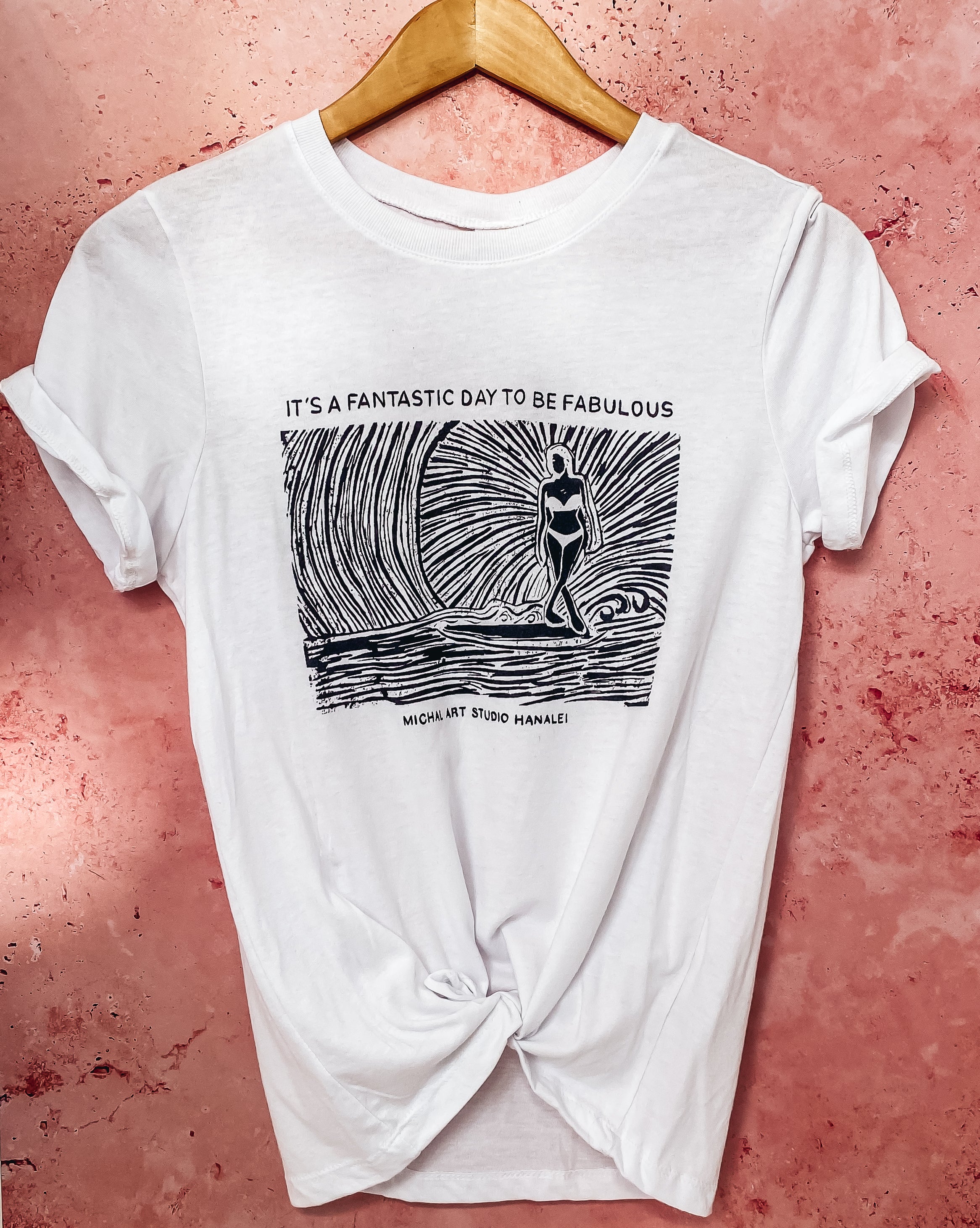 Surf In The Light White T-shirt - MICHAL ART STUDIO HAWAII -