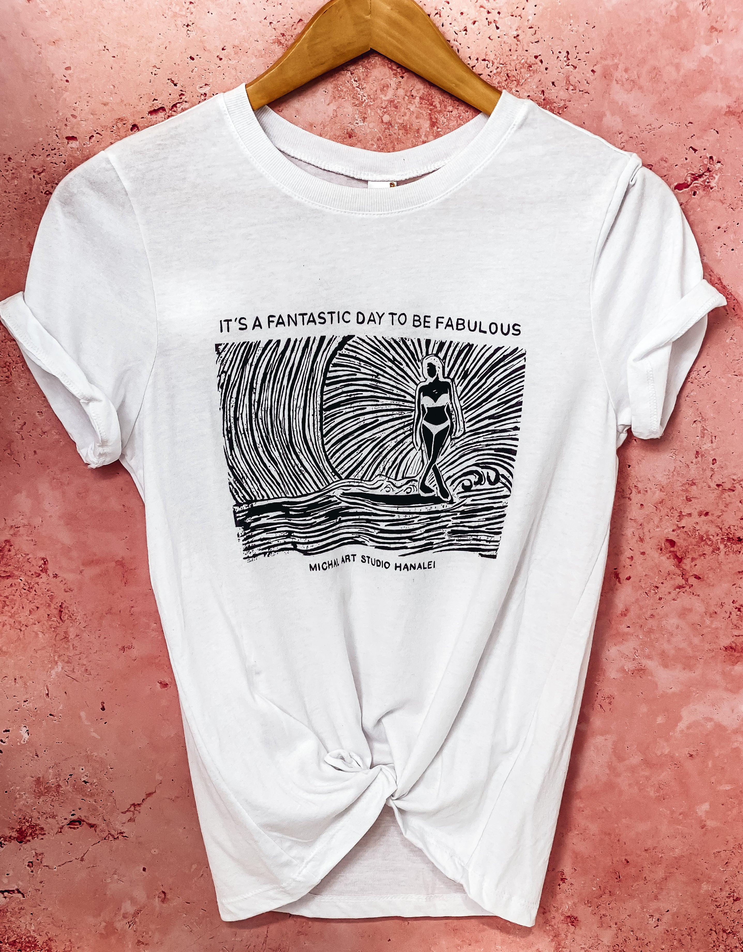 Surf In The Light White T-shirt - MICHAL ART STUDIO HAWAII -