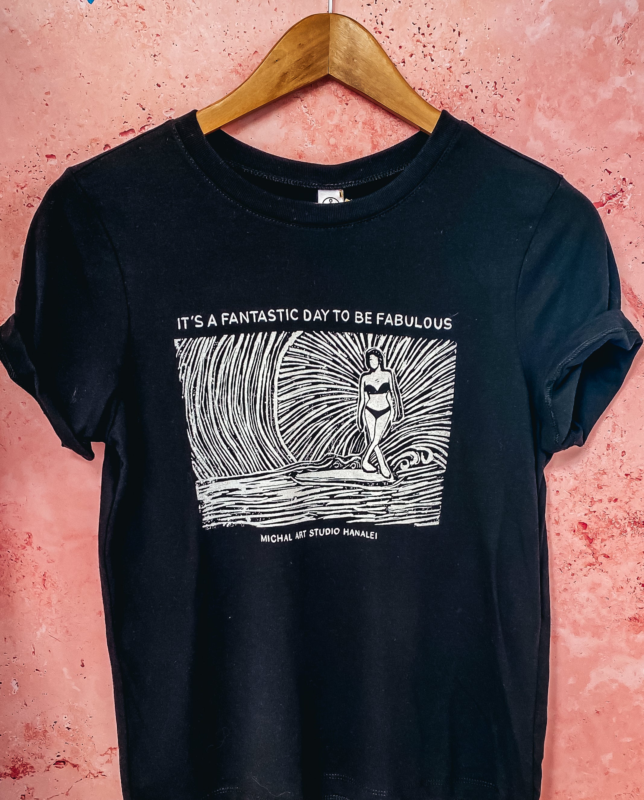 Surf In The Light Black T-shirt - MICHAL ART STUDIO HAWAII -