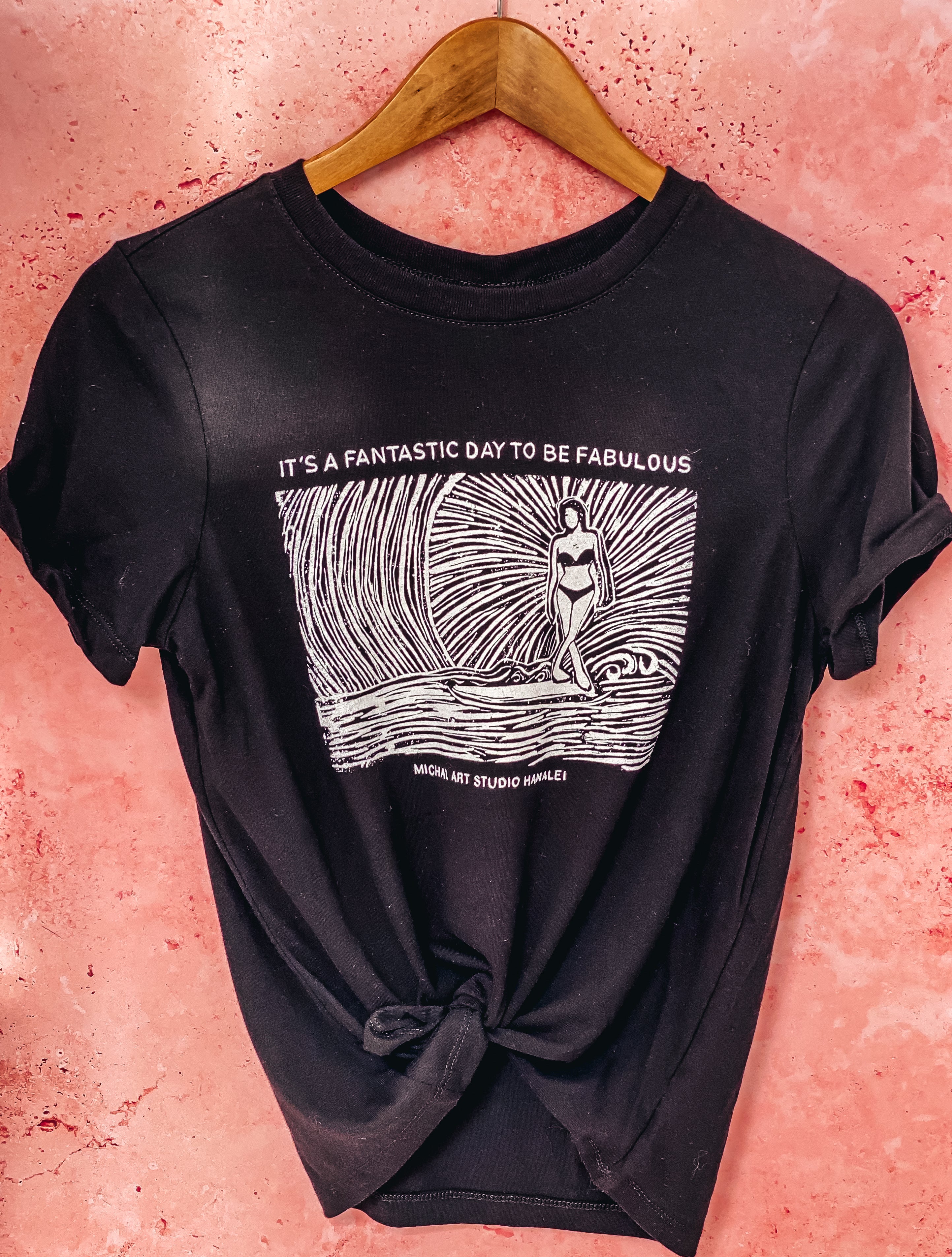 Surf In The Light Black T-shirt - MICHAL ART STUDIO HAWAII -