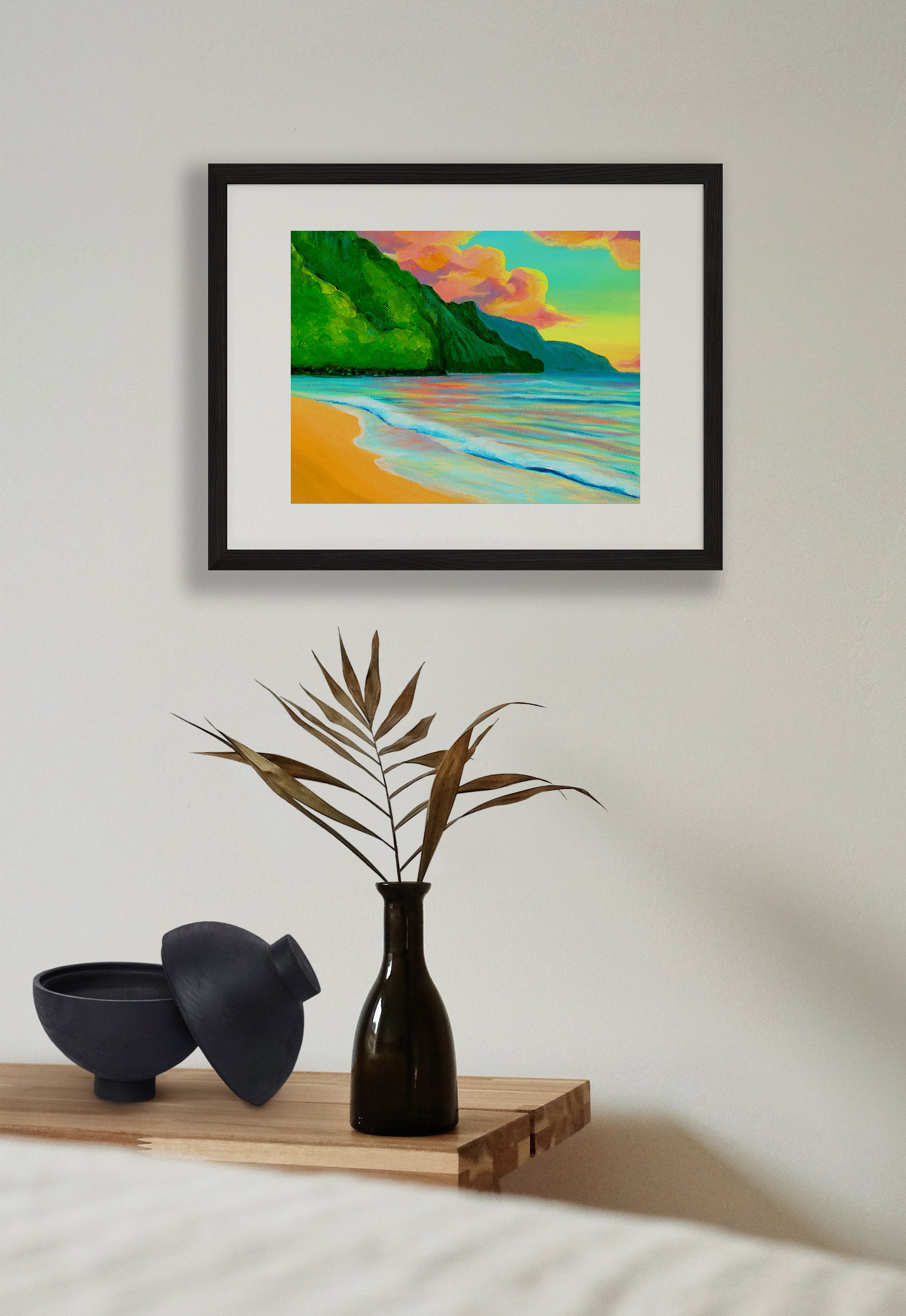 Sunset at Ke'e Beach- Matted Print - Wall Art - MICHAL ART STUDIO HAWAII - matted print