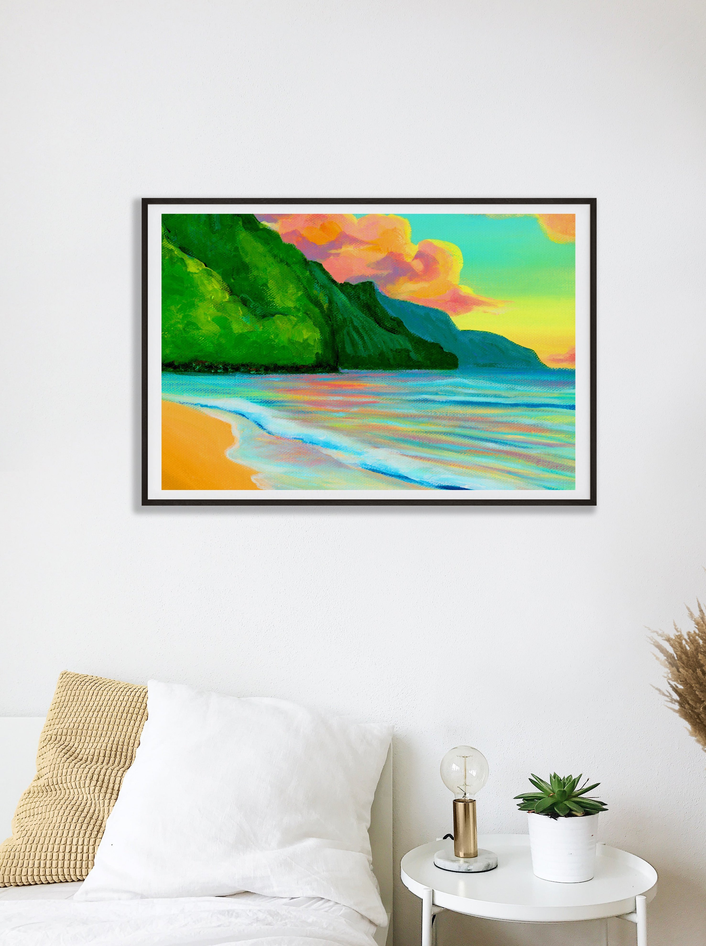 Sunset at Ke'e Beach- Kauai Landscape Hawaii Art - 20x28 Large Museum Quality Print - MICHAL ART STUDIO HAWAII -