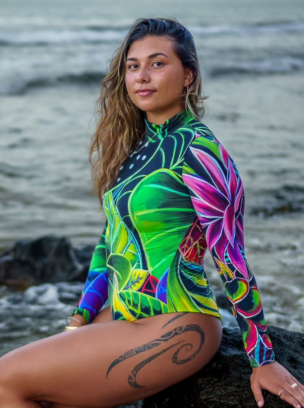 Long sleeves - Hanalei Morning - Full body zipper one piece - MICHAL ART STUDIO HAWAII -